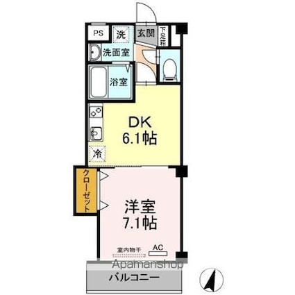 サンヴィレッジ笹沖[1DK/32.76m2]の間取図