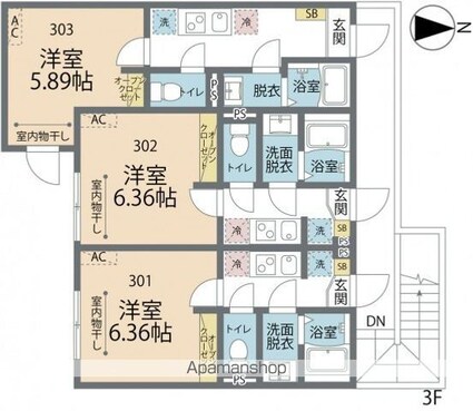 カインドネス亀有Ⅱ[1K/21.08m2]の間取図