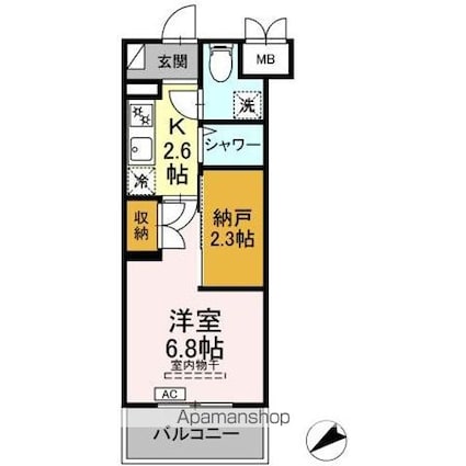 ＣＩＮＺＡ若林[1K/25.66m2]の間取図