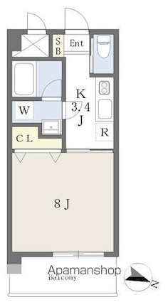 ＬＵＳＴ　ＹＡＮＡＩＭＡＣＨＩ　Ⅰ[1K/25.85m2]の間取図
