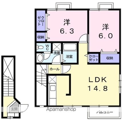 シャルマン２１ＡＢＥⅢ[2LDK/64.97m2]の間取図