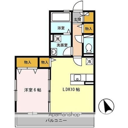 レーブプリエ[1LDK/42.86m2]の間取図