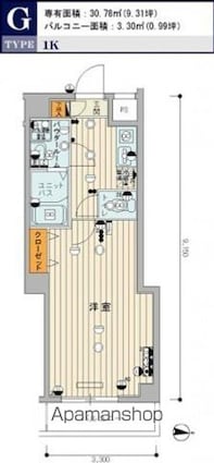 東京都練馬区貫井１丁目[1K/30.78m2]の間取図