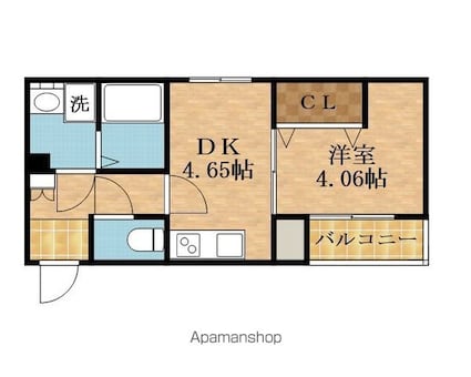 ドゥエリング高殿[1DK/24.4m2]の間取図