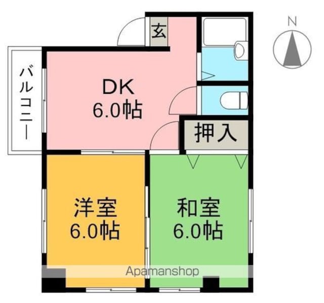 リバープール桟一Ⅱ[2DK/36.2m2]の間取図