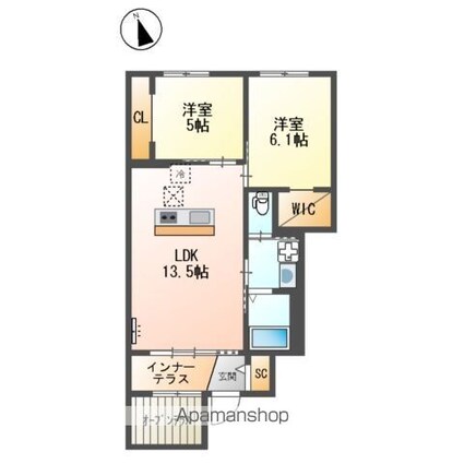 クラポティ新涯[2LDK/57.46m2]の間取図