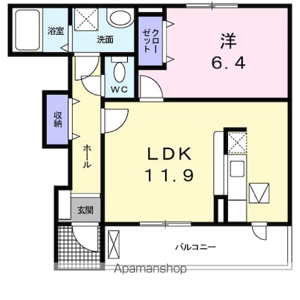 アルモニーⅡ[1LDK/45.12m2]の間取図