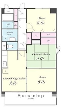 ラプラス新倉敷[3LDK/62.47m2]の間取図