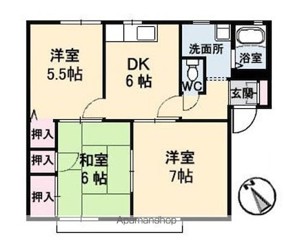 フレグランス新居　Ｂ棟[3DK/54.34m2]の間取図