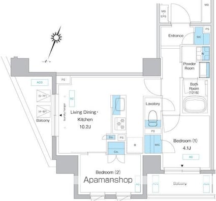 プレディアコート板橋[2LDK/45.2m2]の間取図