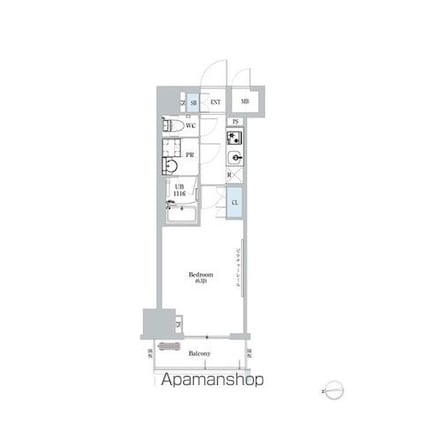 ディームス蔵前[1K/26.1m2]の間取図