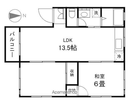 ハイツ朝日[2LDK/44.71m2]の間取図