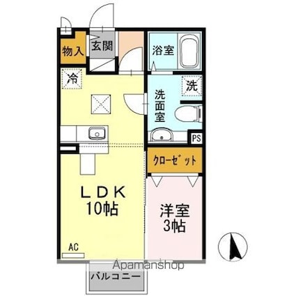 モナリエ・ユキ[1LDK/33.39m2]の間取図