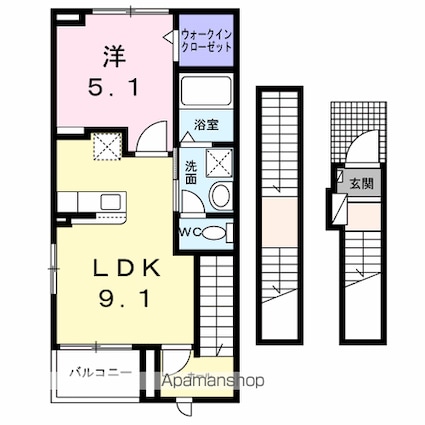 旭テラスＮＩ[1LDK/42.2m2]の間取図