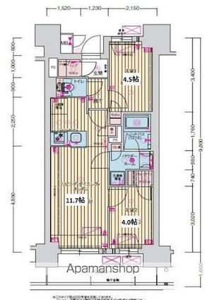 プレサンス名駅南ブリエ[2LDK/46.52m2]の間取図