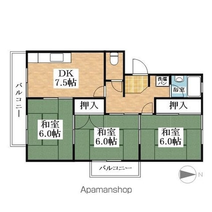 浅野ことぶきマンション[3DK/58.63m2]の間取図