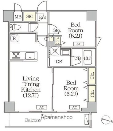 ＯＲＳＵＳ志村坂上[2LDK/55.4m2]の間取図