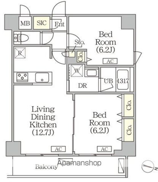 ＯＲＳＵＳ志村坂上[2LDK/55.4m2]の間取図