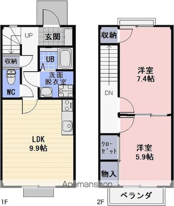 ボヌール幸澤Ａ・Ｂ棟[2LDK/59.62m2]の間取図