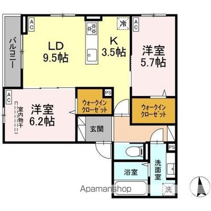 ＣＬＡＳＳＥＵＭ仙台小田原　Ｂ棟[2LDK/61.15m2]の間取図