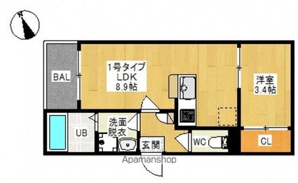 ＲＥＧＡＬＥＳＴ　ＴＯＧＯ（レガリスト　トウゴ）[1LDK/30.48m2]の間取図