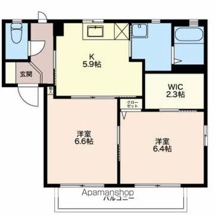 ディアスかすみＡ棟Ｂ棟[2K/46.79m2]の間取図
