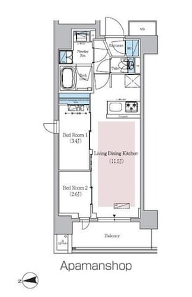 アーバネックス新御徒町駅前[2LDK/40.32m2]の間取図