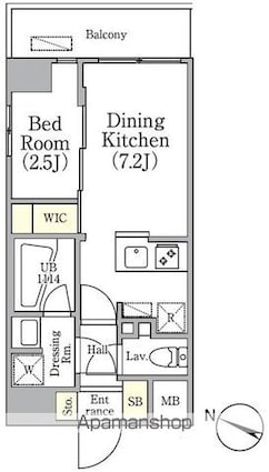 アジールコート三軒茶屋[1DK/25.64m2]の間取図
