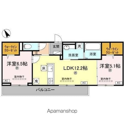 Ｊ．リヴェール高松西宝町　Ａ棟[2LDK/58.43m2]の間取図