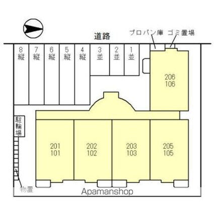 サミュゼアパルトゥモン[2LDK/55.14m2]の配置図