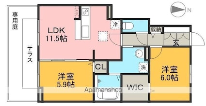 福井ガーデンハイツ　Ａ棟[2LDK/57.89m2]の間取図
