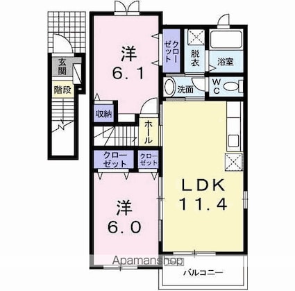 ダンケ　シェーン　Ａ棟[2LDK/57.07m2]の間取図