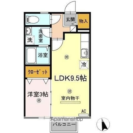 リビングタウン伏石Ａ・Ｂ棟[1LDK/33.39m2]の間取図