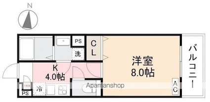 香川県高松市扇町１丁目[1K/26.81m2]の間取図