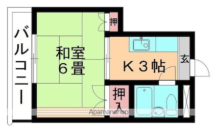 プラザ高品[1K/23.49m2]の間取図