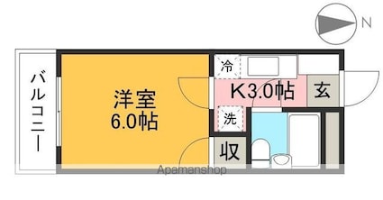 コーポ朝日ＸⅠ[1K/19.95m2]の間取図
