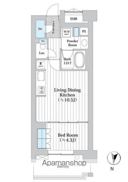 アビティグランデ砧　（Ｂ棟）[1LDK/39.07m2]の間取図