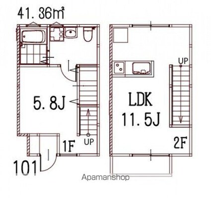リノリノアパートメント五日市[1LDK/41.36m2]の間取図