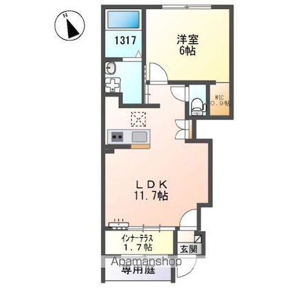 Ｆｌｅｕｖｅ（フルーヴ）[1LDK/43.21m2]の間取図