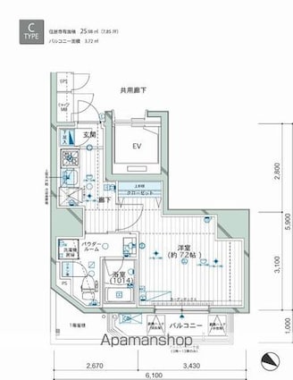 東京都新宿区西新宿４丁目[1K/25.98m2]の間取図