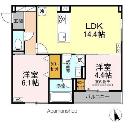 Ｄーｒｅｓｉｄｅｎｃｅ引野[2LDK/57.07m2]の間取図