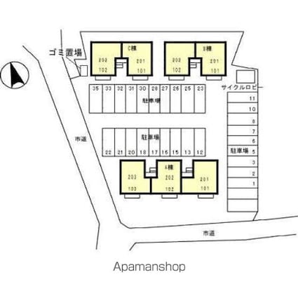 プリムローズ　ＡＢＣ[2LDK/55.44m2]の配置図