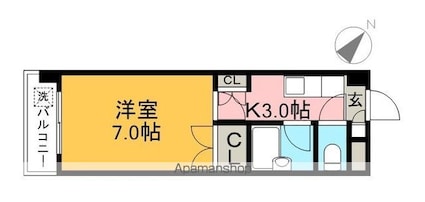 高知県高知市若草南町[1K/22m2]の間取図
