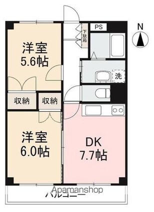 グランビュー鬼無[2DK/48.6m2]の間取図