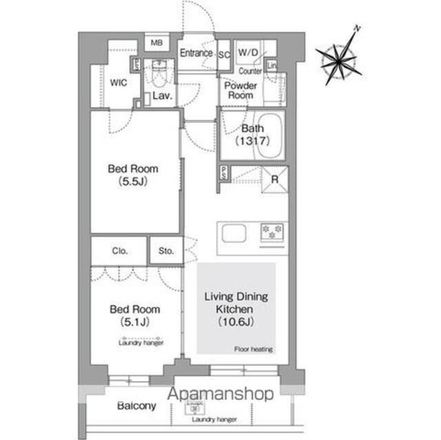東京都文京区目白台３丁目[2LDK/50.7m2]の間取図