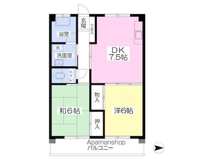 山本マンション[2DK/47.93m2]の間取図