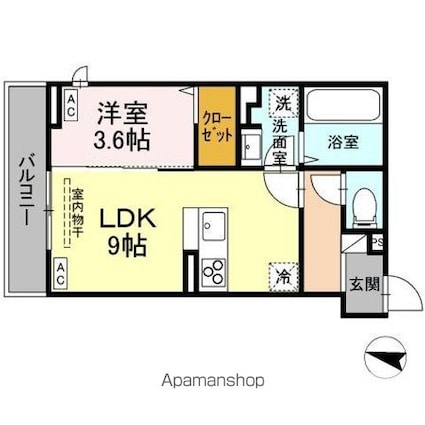 グリシーナヴァッレ[1LDK/34.04m2]の間取図
