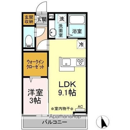 クレール渚　Ｓ[1LDK/33.39m2]の間取図