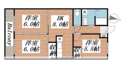 アピカールカシマ[3DK/56.64m2]の間取図