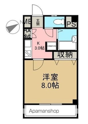 青山ビル[1K/25.6m2]の間取図